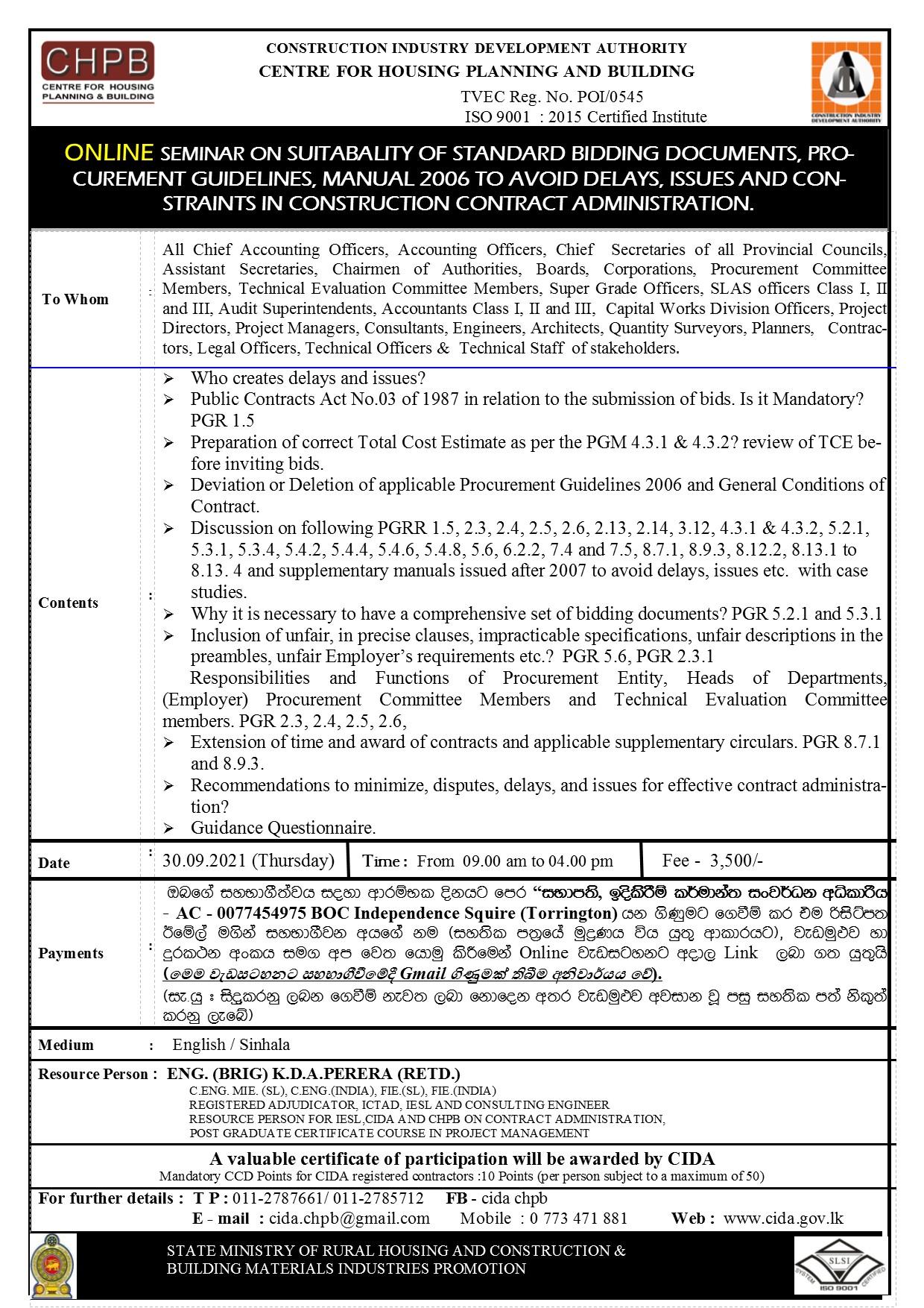 CCD Program Construction Industry Development Authority